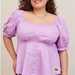 Torrid Disney Tangled Rapunzel Peplum Stretch Poplin Blouse size 3X NWT